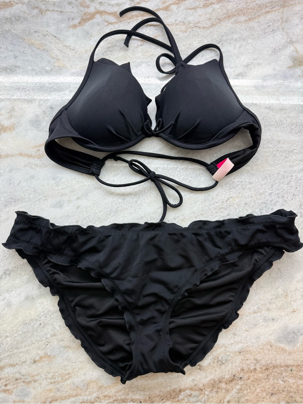 Victoria's Secret Black Ruffle Bikini Set